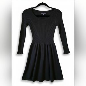 American Eagle Rib Knit Fit & Flare Sweater Dress | Black Long Sleeve Knit Dress
